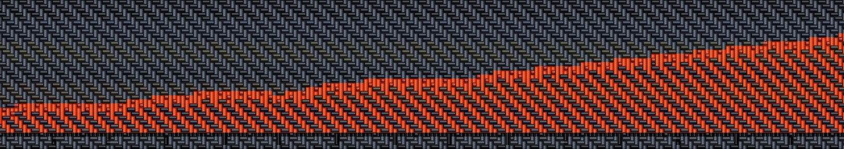 A band of woven cloth with a rising vermilion chart